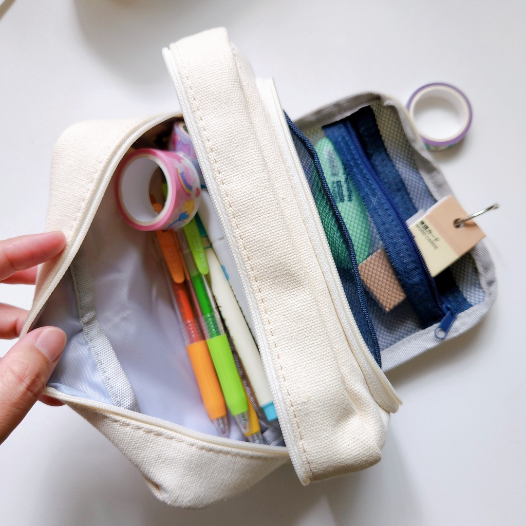 Túi Đựng Bút Bằng Vải Canvas 2 Ngăn Tiện Lợi Giá Học Sinh