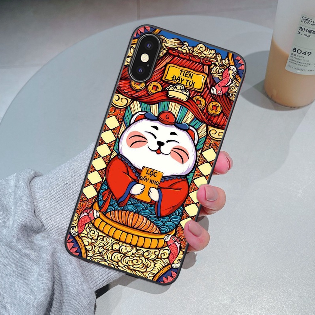 Ốp lưng iphone X/Xs/Xsmax Silicon Viền Vuông in hình Mèo Thần Tài BaQstore