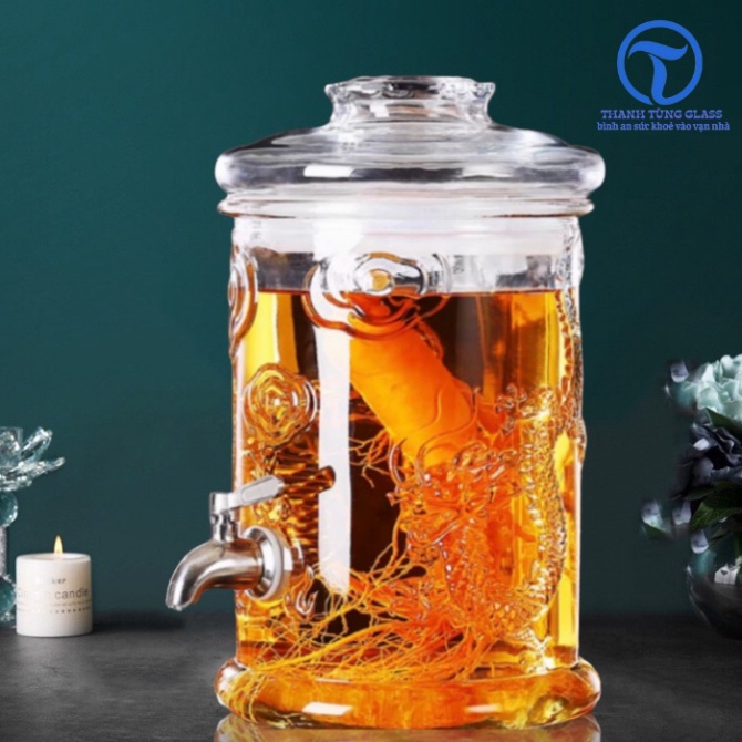 Bình ngâm rượu thủy tinh trụ rồng có không vòi