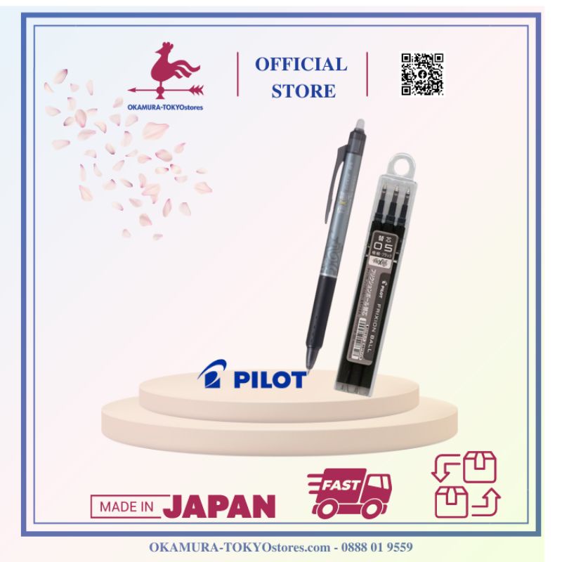 Combo 1 bút bi tẩy xóa được 3 ruột bút frixion ball clicker mực đen, Pilot, viết êm không tạo bụi thông minh, ngòi 0.5m
