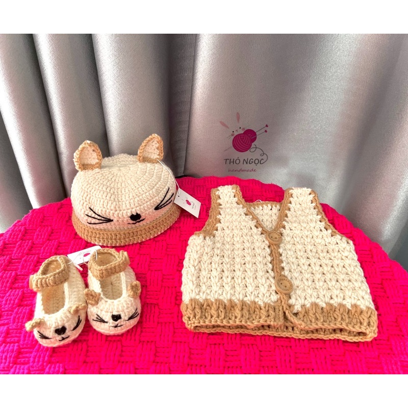 Set đồ len con mèo cho bé bằng len handmade