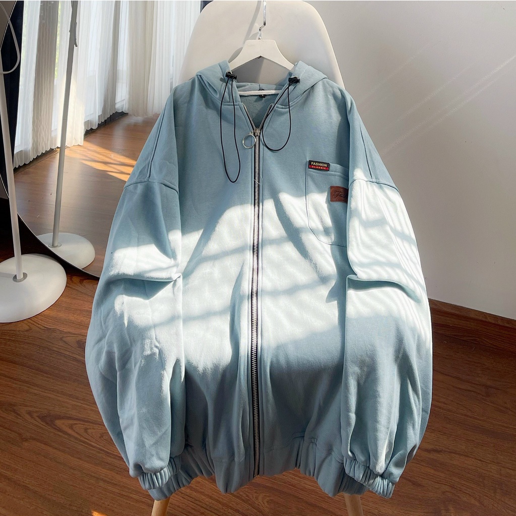 Áo Khoác Hoodie khoá kéo màu xanh ngọc chất liệu nỉ bông dầy dặn