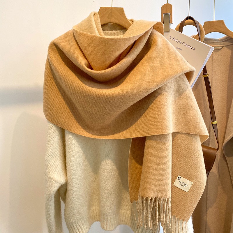 KHĂN CHOÀNG LEN MÙA ĐÔNG TRƠN MÀU HAI MẶT TUA RUA