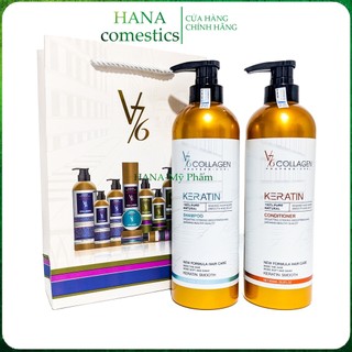   CHÍNH HÃNG  Dầu gội xả phục hồi tóc hư tổn V76 Collagen Italy 800ml 