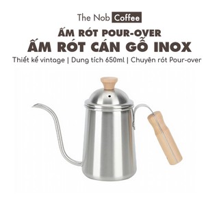 Ấm inox cán gỗ cổ ngỗng pha cà phê pour over 650ml