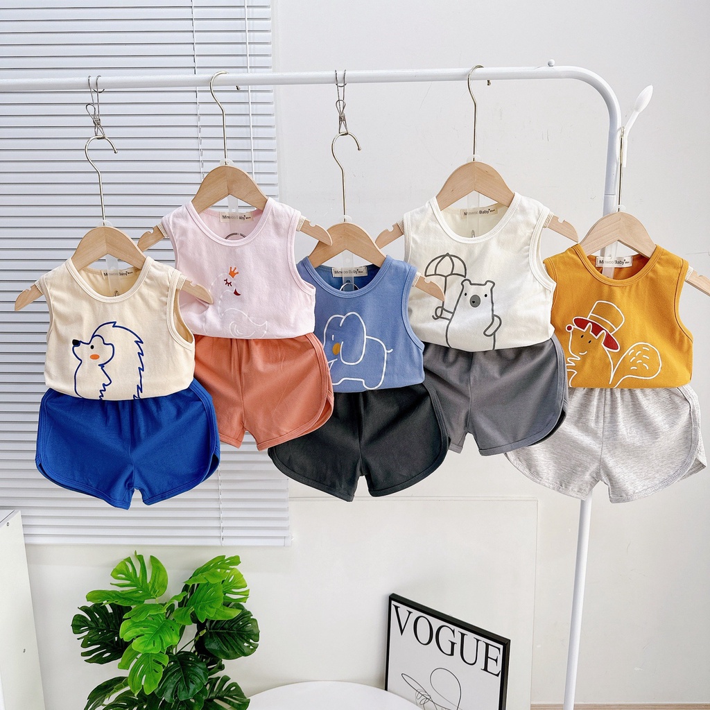 Bộ quần áo ba lỗ trẻ em 6-19kg AF KID hình thiên nga cho bé trai bé gái, chất cotton 4 chiều cao cấp mùa hè cho bé