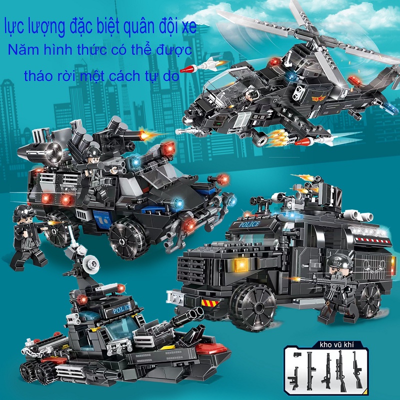 Hạt nhỏ khối xây dựng gunship mô HÌNH MÁY bay trực THĂNG tự LẮP ráp xe bọc thép hạng nặng quân sự đồ chơi trẻ em