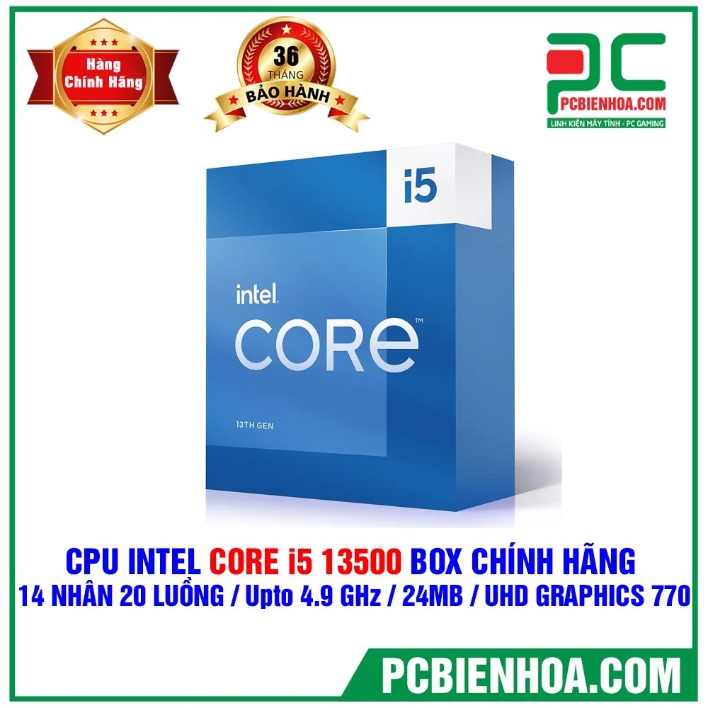 Bộ vi xử lí Gen 13 CPU INTEL CORE I5 13500 BOX CHÍNH HÃNG ( 14 NHÂN 20 LUỒNG ) -hàng chính hãng