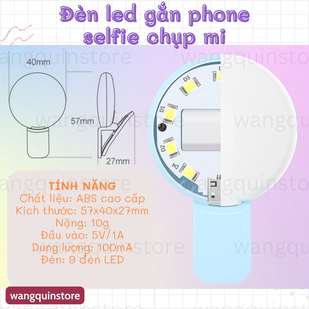 Đèn LED mini Kẹp Điện Thoại selfie chụp mi 3 chế độ sáng, sạc USB nhỏ gọn siêu tiện lợi chụp selfie chụp mi eyelash