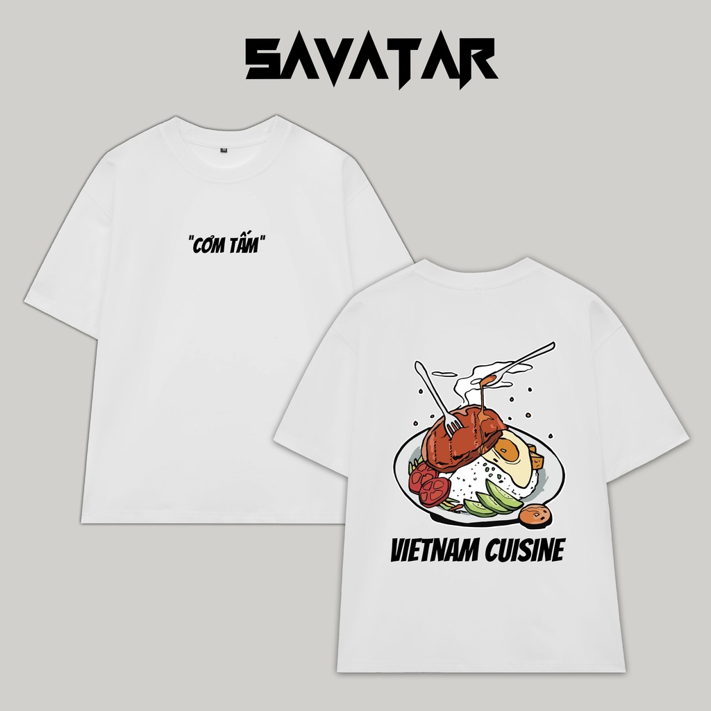 Áo thun cotton trơn cổ tròn unisex streetstyle tay lỡ nam nữ oversize Vietnamfood Cơm Tấm