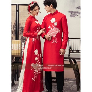 Áo dài cặp cô dâu chú dể cưới hỏi đỏ qq05