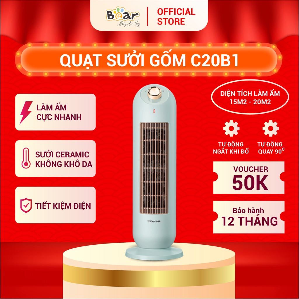 Quạt Sưởi Gốm Bear Không Gây Khô Da Sưởi Ấm Phòng Ngủ, Phòng Tắm, Phòng Khách Nhanh Chóng, Tiết Kiệm Điện - C20B1