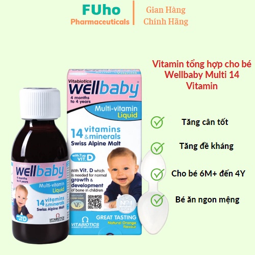 Siro Vitamin và khoáng chất cho trẻ Wellbaby Multi-Vitamin Liquid 150ml hỗ trợ tăng cân, tăng sức đề kháng DuocphamFuho