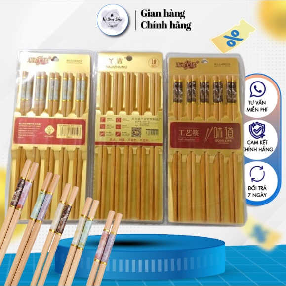 Đũa tre ăn cơm cao cấp xuất khẩu vân đá hộp 10 đôi