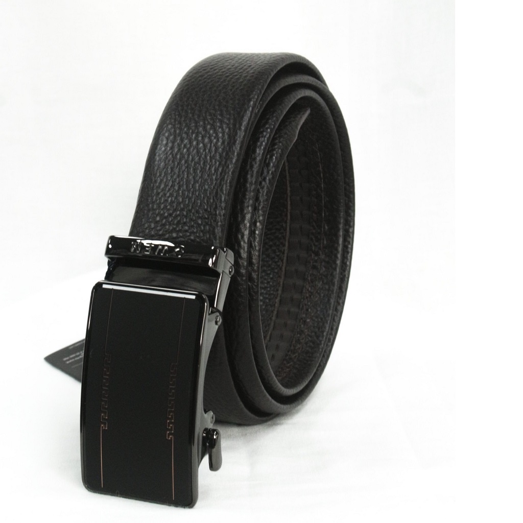 Thắt lưng nam da bò thật OWEN BELT220599 dây màu nâu cao cấp mặt đen đúng nguyên khối hợp kim nguyên khối khóa trượt