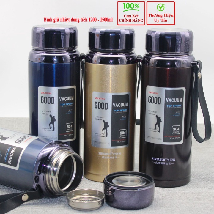 Bình Giữ Nhiệt Nóng Lạnh 1200ml - 1500ml Lắp Kim Cương Inox 304 Cao Cấp - Kèm Bộ Lọc Thể Thao Chính Hãng
