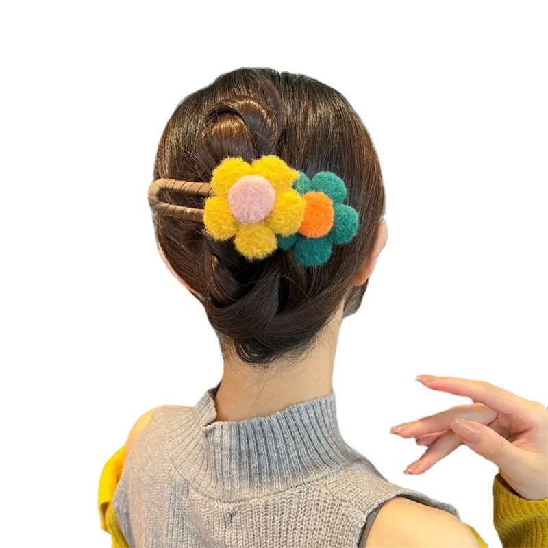 Kẹp Tóc Một Tầng Bằng Vải Len Hình Hoa Thời Trang Thu Đông Hàn Quốc