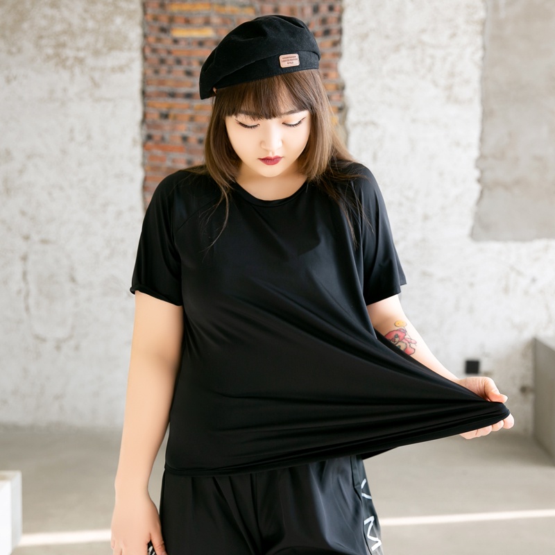 Áo tập gym bigsize,yoga bigsize nữ 100kg cộc tay plus size cho người béo vải thun lạnh co giãn dáng rộng thể thao MS007K
