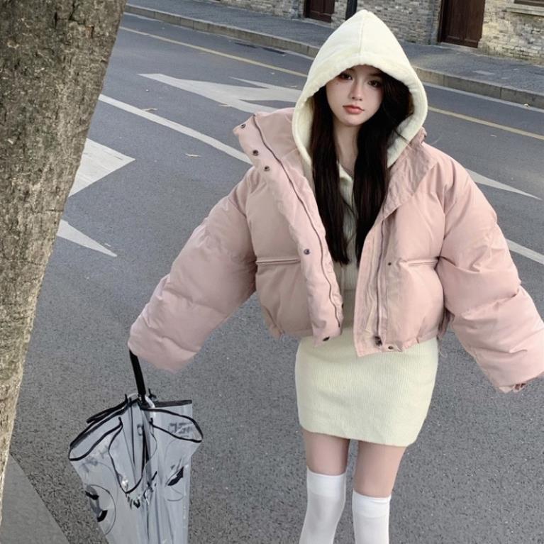 Áo Khoác Phao Dáng Ngắn - Áo Phao Croptop Màu Hồng Dài Tay Thời Trang Nữ Creamystore