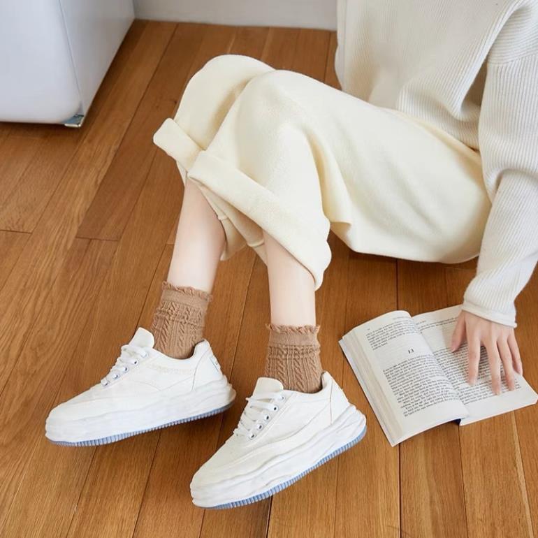 Túi 8 Đôi Tất dệt kim cổ cao thêu hình Phong Cách Vintage Hàn Quốc Mẫu Softie tt17