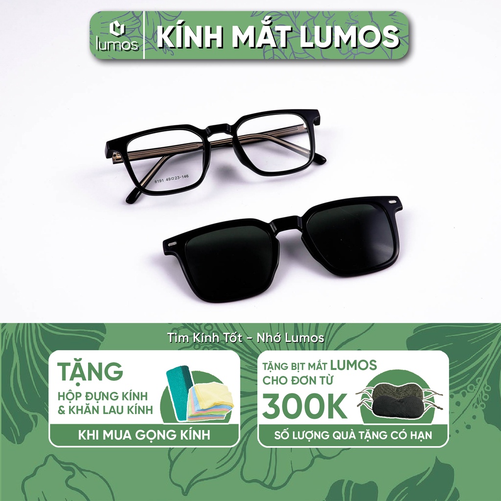 Gọng kính cận râm nam nữ thời trang 2in1 thiết kế cá tính chống tia UV đa năng Lumos NC-8191