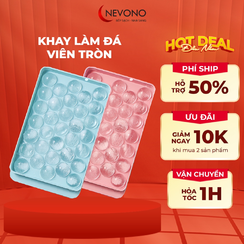 Khay làm đá tròn silicon 33 viên có nắp đậy thông minh làm từ chất liệu nhựa pp an toàn nevono