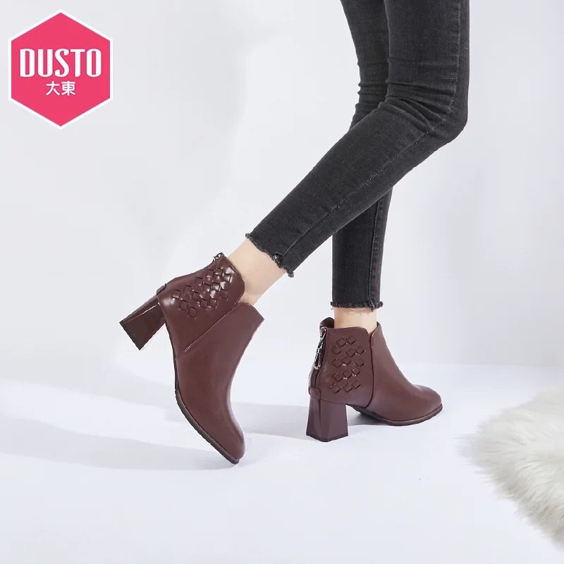 Bốt Dusto lót nhung mũi vuông gót vuông nữ