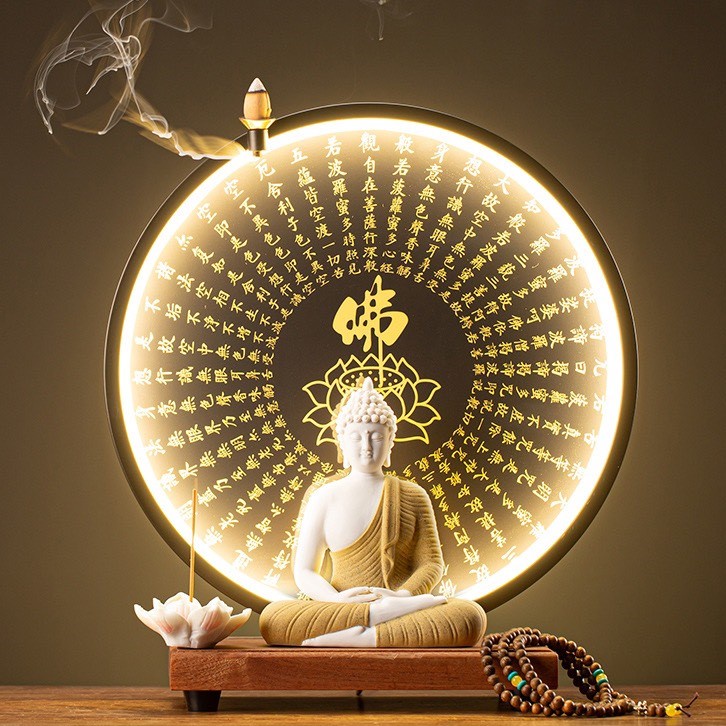 Tượng Phật Thích Ca Mâu Ni Size Mini 15cm gốm Đức Hóa để ô tô (kèm Đèn LED) - Quà Tặng Phong Thủy ĐẠI TÙNG LÂM