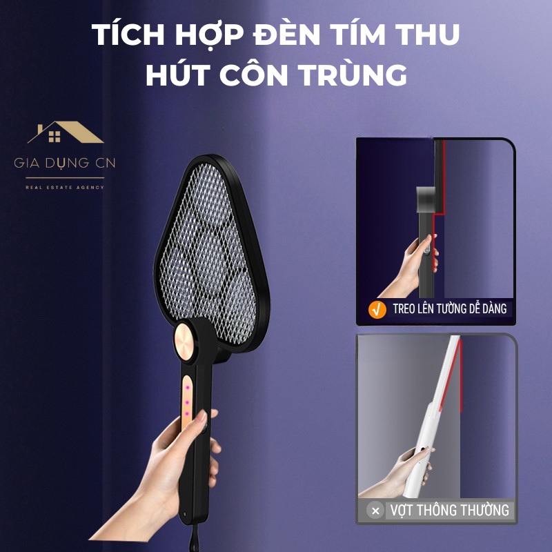 Vợt muỗi thông minh có đèn bắt muỗi 2in1 tự động sạc tích điện 30 ngày sạc 1 lần, Đèn bắt muỗi cao cấp diệt côn trùng