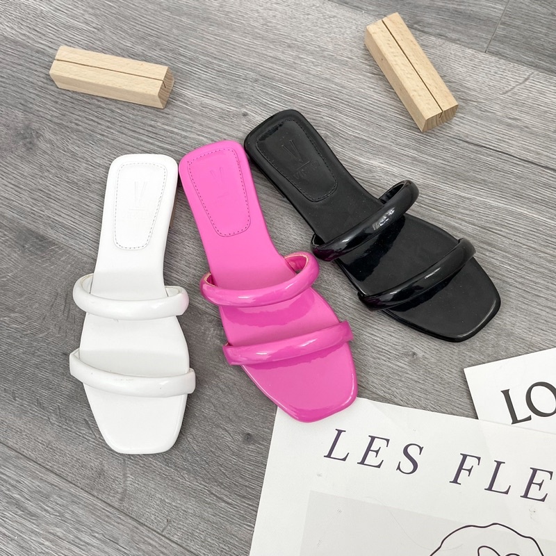 Sorami.Shoes | Dép bệt hai quai phồng mũi vuông đơn giản, xinh xắn dành cho mùa hè