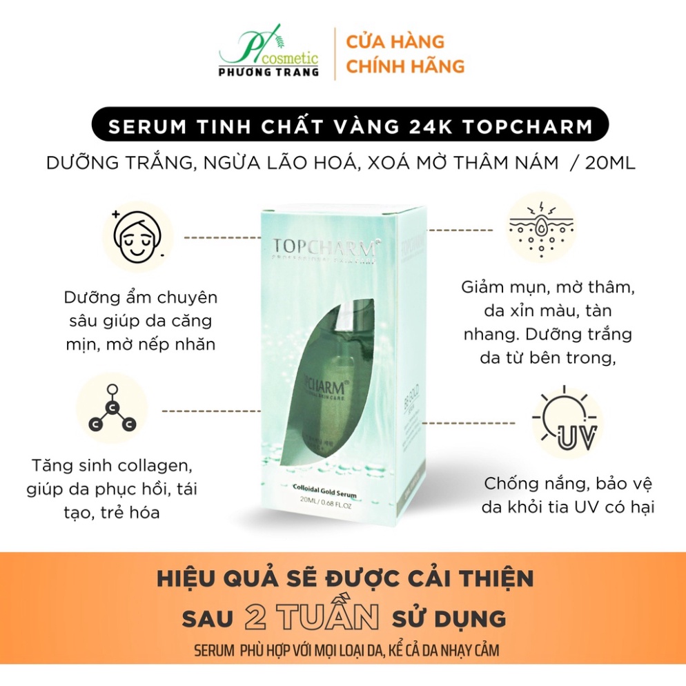 Serum dưỡng trắng TOPCHARM - tái tạo và trẻ hóa da tinh chất vàng, giúp da căng bóng và săn chắc