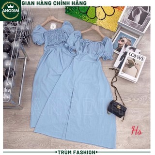 Đầm Thiết Kế Nhún Ngực Hở Lưng Chun Cao Cấp Dáng Dài Xẻ tà Sang Chảnh