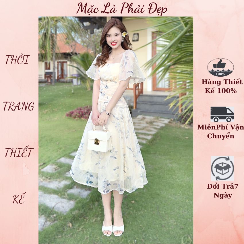 Đầm thiết kế hoa nhí chất voan cao cấp - Váy nữ tiểu thư phù hợp đi chơi, du lịch nhẹ nhàng