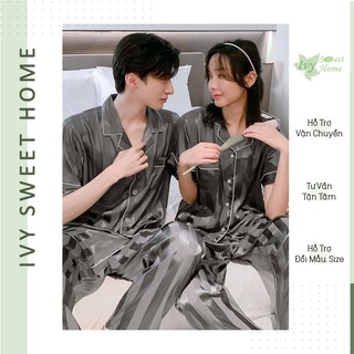 Đồ Ngủ Satin Lụa Cao Cấp 💫 Đồ Đôi Lụa Gấm Mặc Nhà Nam Nữ 💫 IVY600