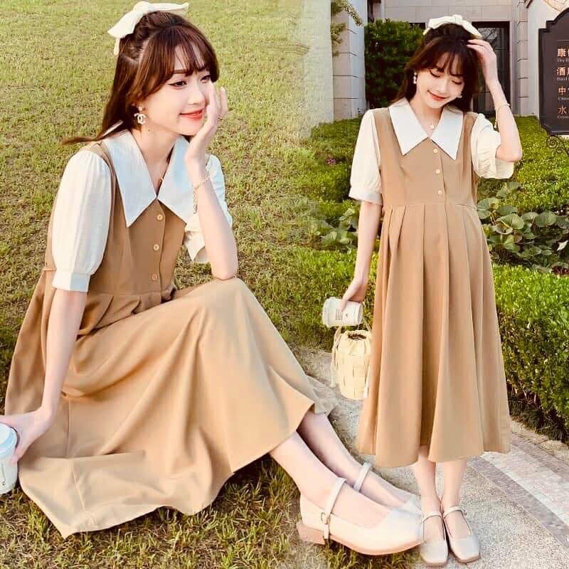 (45-100kg)Váy bầu,đầm bầu dáng công sở phối tay cực xinh
