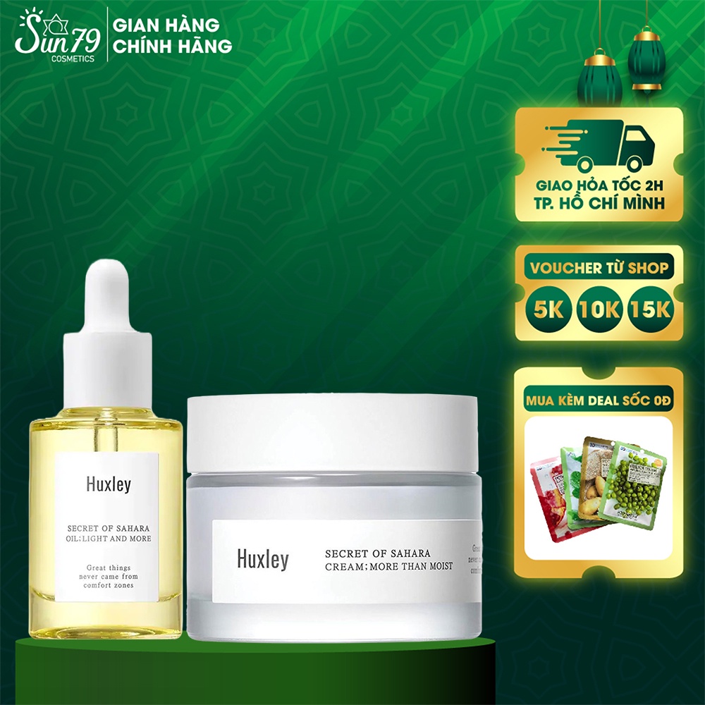 Combo Dưỡng Ẩm Sáng Da Chống Lão Hóa Chiết Xuất Xương Rồng Huxley (Serum Light And More 30ml + Kem More Than Moist 50ml)