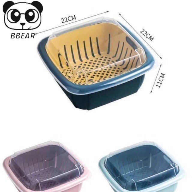 Bộ rổ nhựa kèm thau có nắp tiện dụng 22x22x11cm