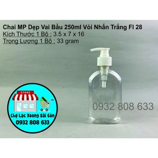 Chai nhựa dẹp vai bầu 250ml vòi nhấn trắng fi 28