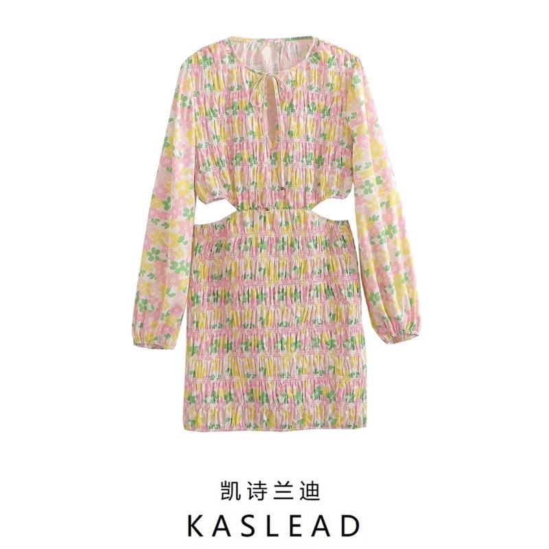 Đầm body nhúng dài tay cut eo