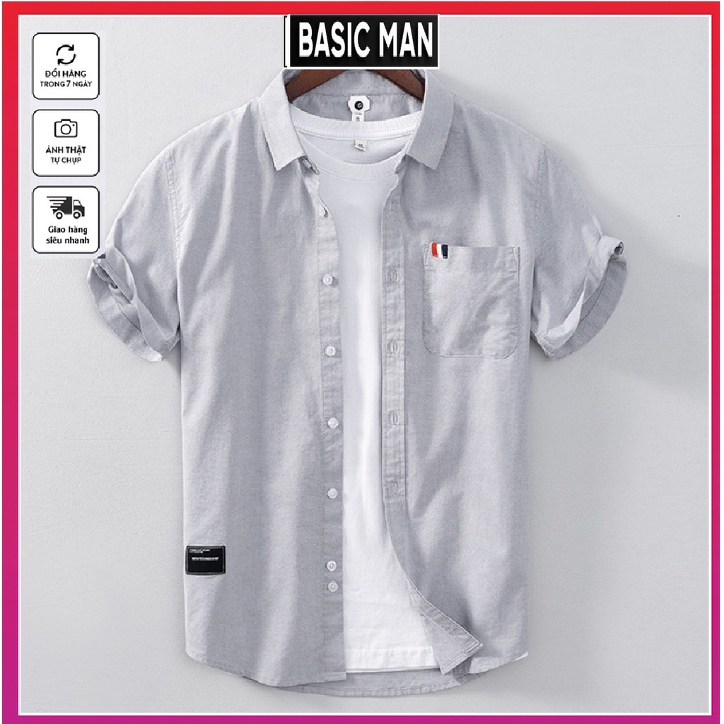 Áo Sơ Mi Đũi Nam Cộc Tay Phối Túi Ngực Thời Trang Hottrend - SMD02- BASICMAN