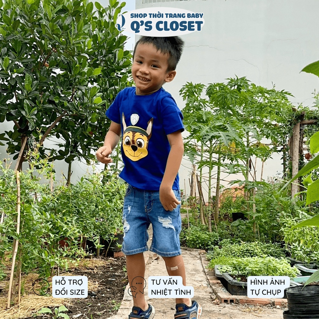 Quần short jean cho bé trai từ 14kg đến 36kg có độ co giãn, có tăng đơ
