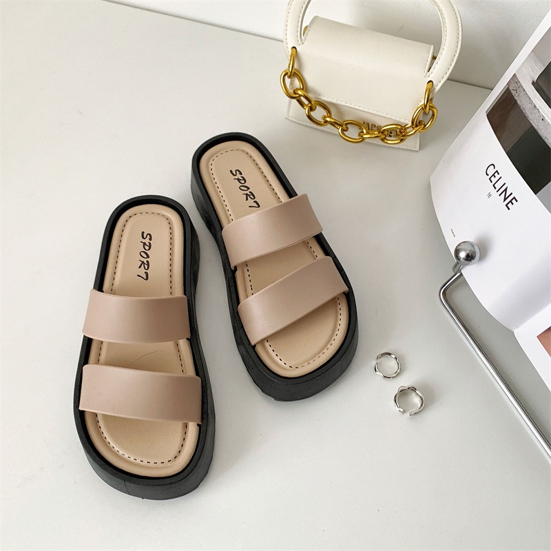 SẴN NHIỀU -Dép 2 quai ngang đế dày 4cm phong cách thời trang Ulzzang mẫu mới 2023.Chân dày mập tăng 1 size