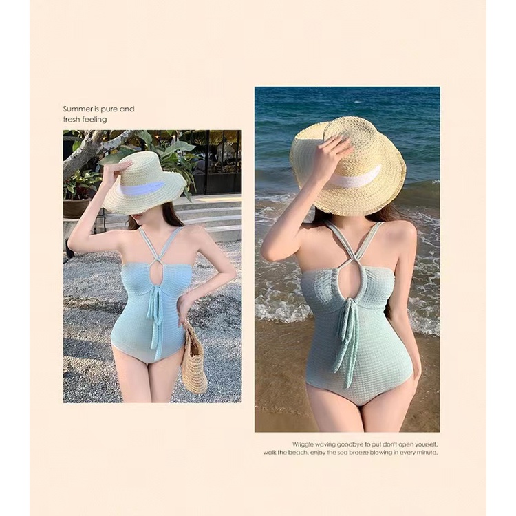 Bộ bikini Hai Dây Màu Trơn Lưng Cao Phong Cách Nhật Hàn Quyến Rũ