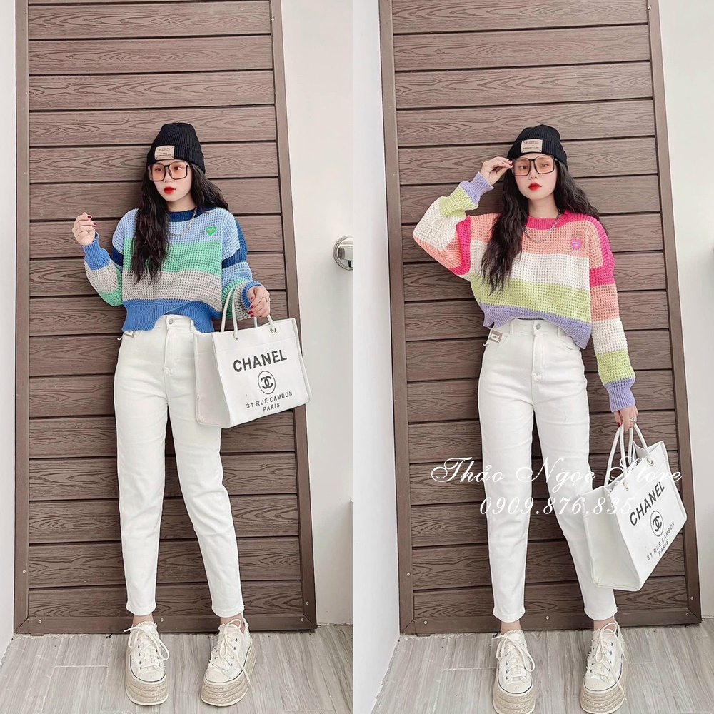 Áo len sọc tag tim tay dài hàng nhập QC hot!  THẢO NGỌC STORE