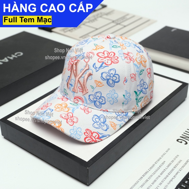Mũ Lưỡi Trai Nón Kết NY Logo Thêu Nổi Vải Màu Trắng Hoạ Tiết Hoa Bảy Màu Form Đứng Thời Trang Cao Cấp Vừa Mọi Đầu