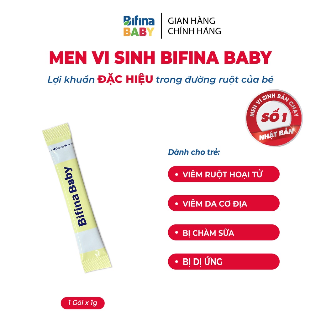 Men vi sinh Bifina Baby Nhật Bản- Hộp 1 gói - Lợi khuẩn chiến binh cho trẻ sơ sinh Viêm da cơ địa, chàm sữa, dị ứng,...
