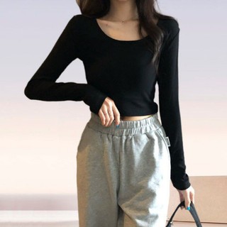 MS01- Áo croptop tay dài cổ tròn basic