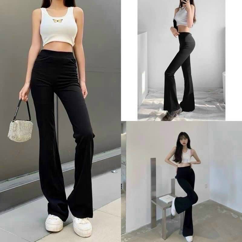 Quần loe thun gân lưng cao đủ size siêu tôn dáng-pl47