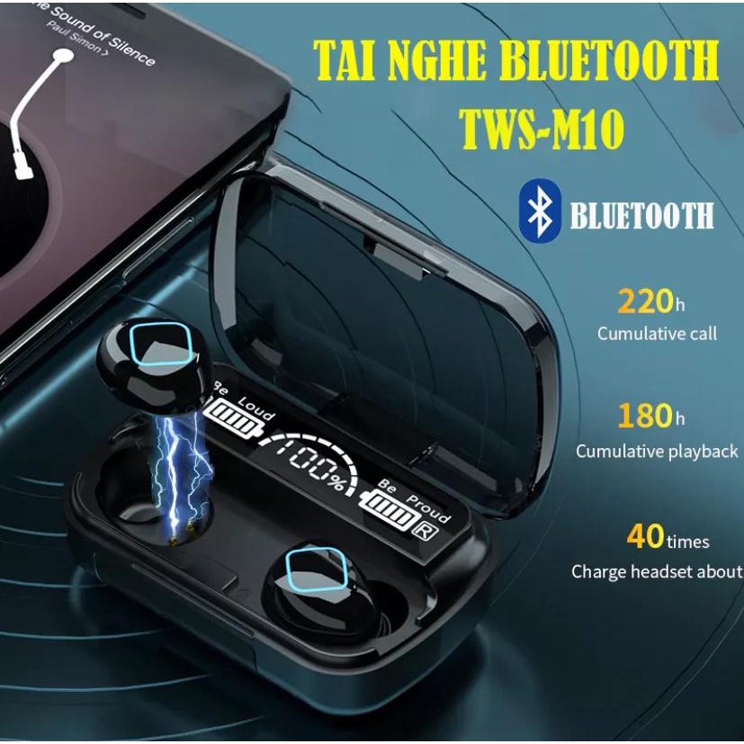 Tai nghe bluetooth M10 không dây bass mạnh TWS v5.1 3500mah nút chạm cảm ứng âm thanh HIFI- LC DESIGN