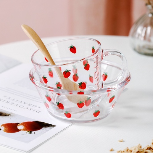 Bát dâu tây đỏ BTT5 tô thủy tinh tròn dễ thương 550ml 15cm